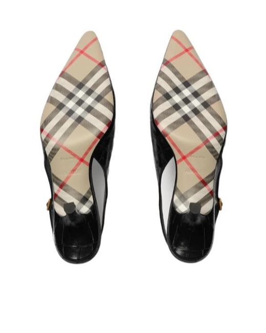 Burberry Black Crocodile-Effect Leather Dame Slingback Pumps