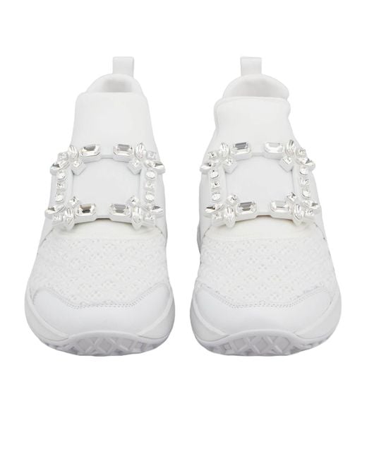 Roger Vivier White Viv' Run Diamond-Button Sneakers