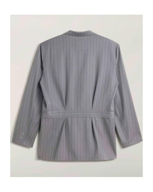Y-3 Gray Pinstripe Wool Blend Work Jacket for men