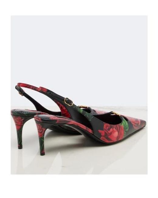 Dolce & Gabbana Pink Dg Floral Leather Slingback Pumps