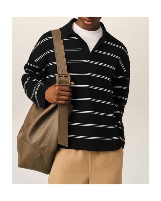 AMI Black Striped Cotton Polo With Ami Patch for men