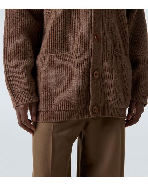Lemaire Brown Oversized Ribbed-Knit Wool Cardigan for men