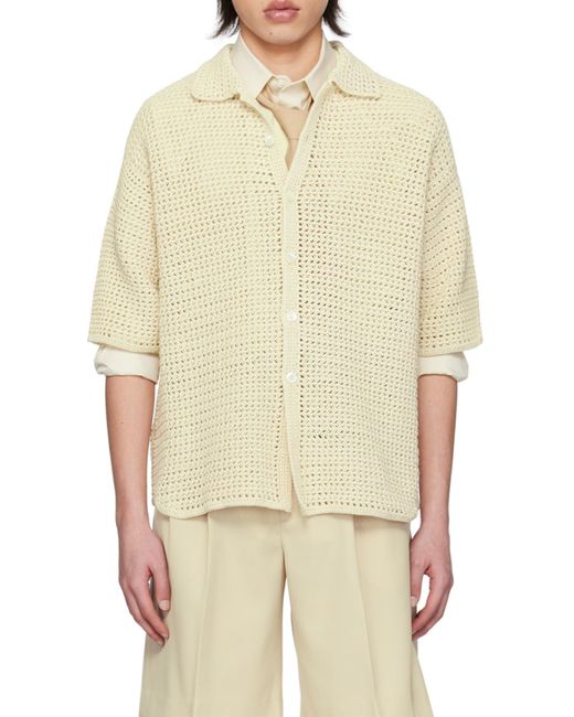 Auralee Natural Crochet-Knit Short-Sleeve Shirt for men