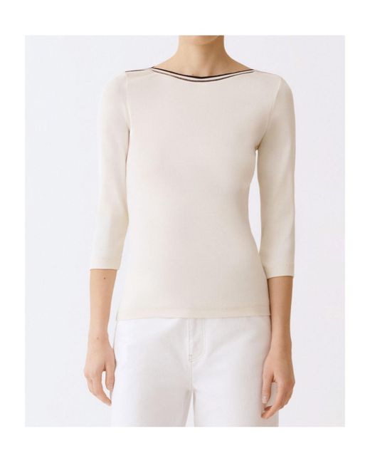 Fabiana Filippi White Boat-Neck Embellished Ribbed Top
