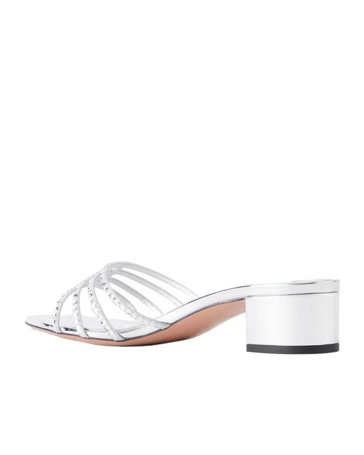 Aquazzura White Embellished Metallic Leather Mule