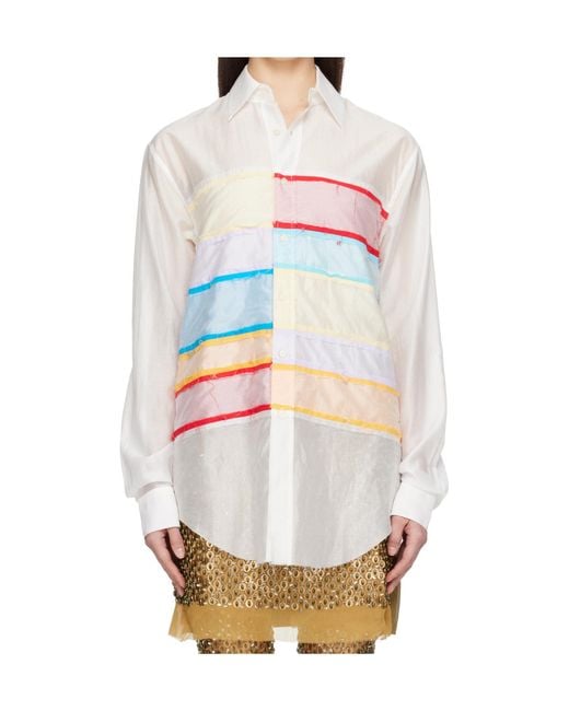 Edward Cuming White Collage Heart Throb Collared Shirt