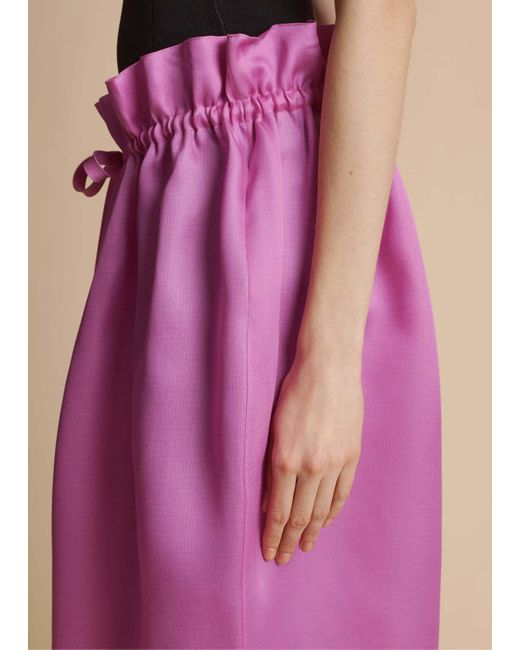 Khaite Pink Ember Paperbag-waist Silk Organza Midi Skirt