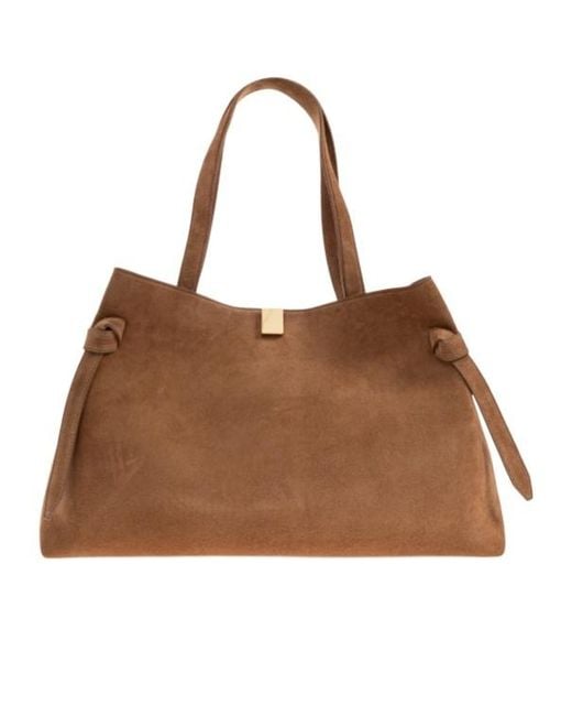 Yuzefi Brown Gyoza Knotted Suede Tote Bag