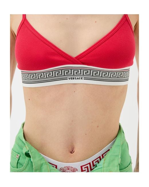 Versace Red Greca Logo Triangle Bra