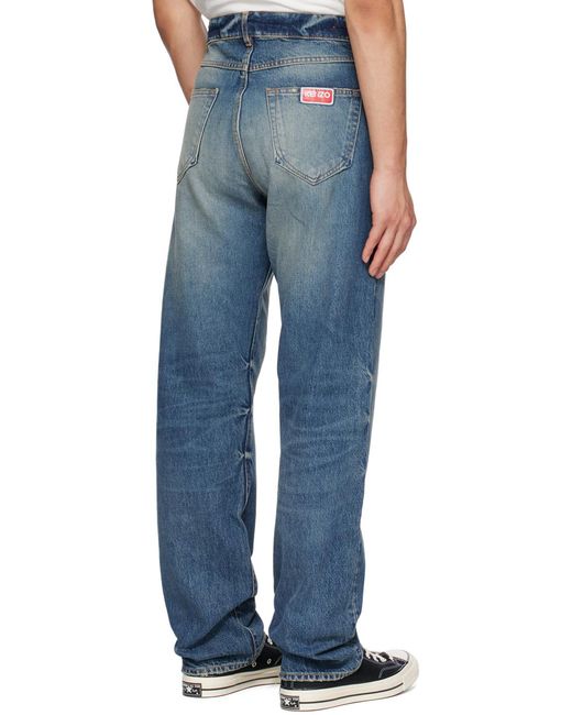 KENZO Blue Asagao Straight-Leg Jeans for men