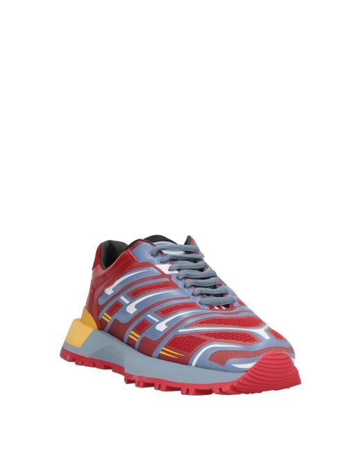 Maison Margiela Red Color-Block Leather Patchwork Sneakers