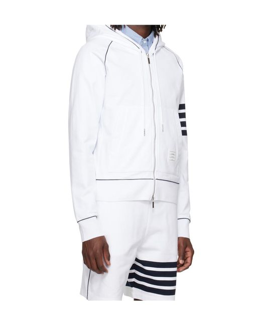 Thom Browne White Loopback Stripe-Detail Hoodie for men