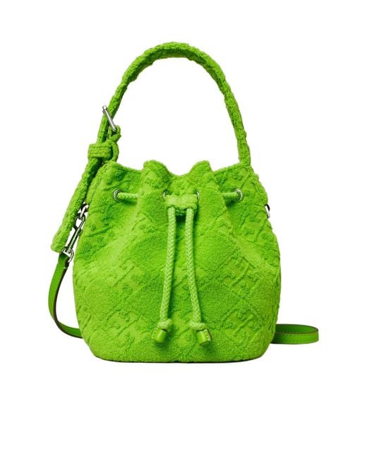 Tory Burch Green T Monogram Terry Mini Bucket Bag
