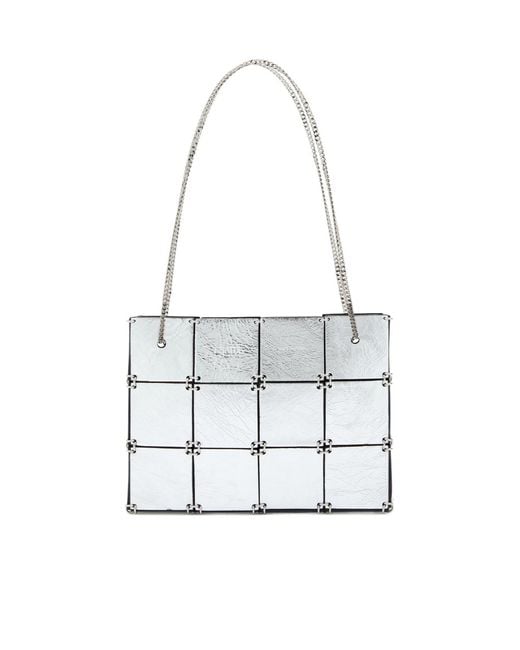 Khaite White Emma Mini Patchwork Metal And Leather Shoulder Bag