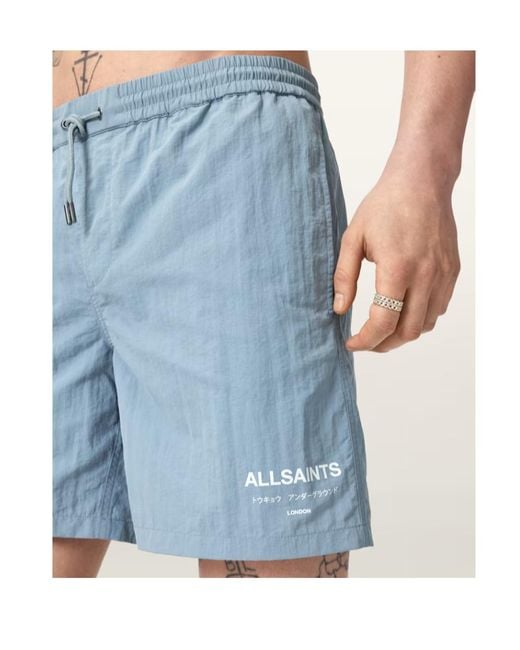 AllSaints Blue Underground Slim Fit Swim Shorts for men
