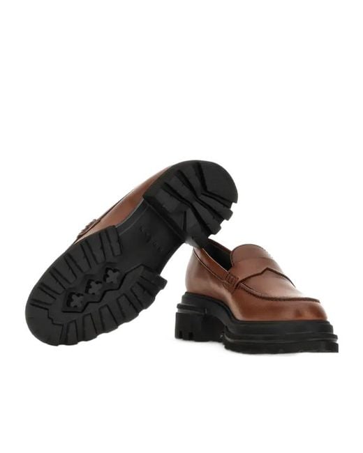 Hogan Brown Round Toe Chunky Loafers
