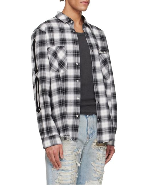 Amiri Gray Long-Sleeved Checked Shirt for men