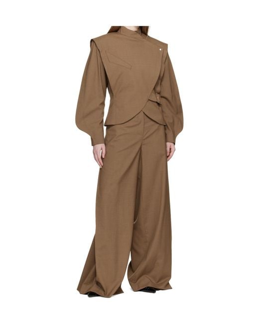 Mugler Brown Draped-Shoulder Jacket