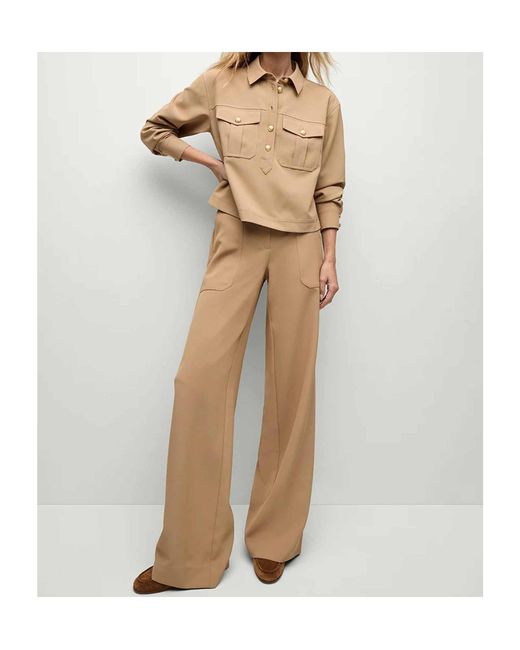 Veronica Beard Natural Colvin Button-Fastening Pocket Blouse