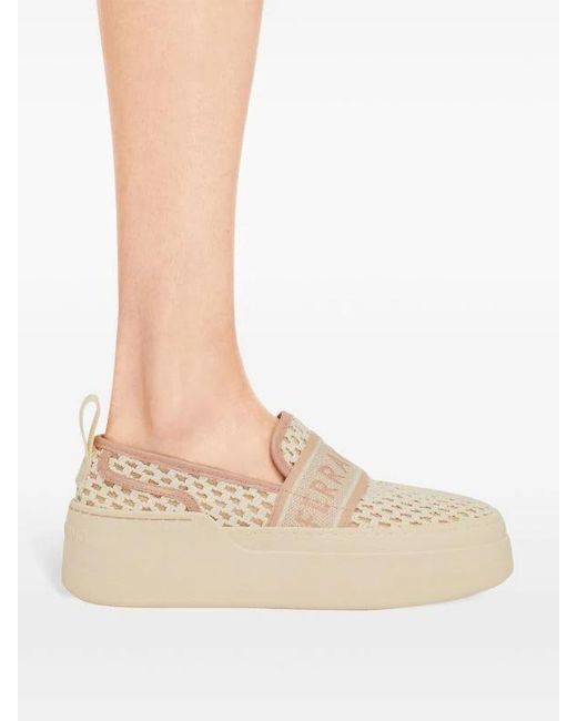 Ferragamo Natural Ferragamo Logo Jacquard Platform Sneakers
