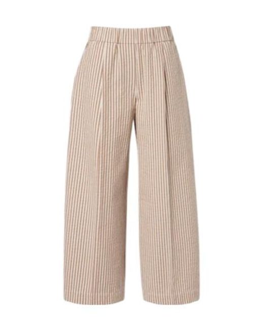 Brunello Cucinelli Natural Striped Cotton-Blend Wide-Leg Pants