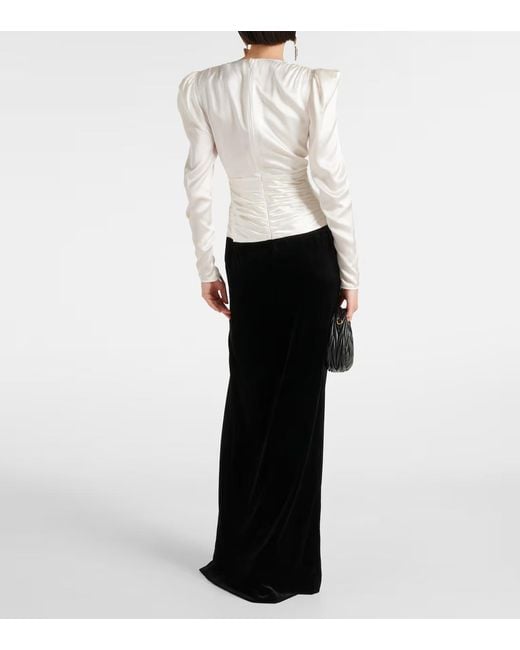 Alessandra Rich Black Bow-Detail Satin And Velvet Maxi Dress