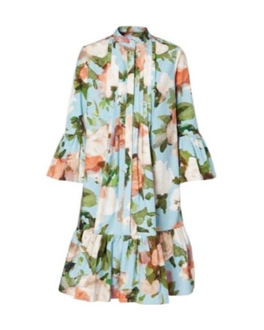 Erdem Green Floral Gathered Cotton Poplin Minidress