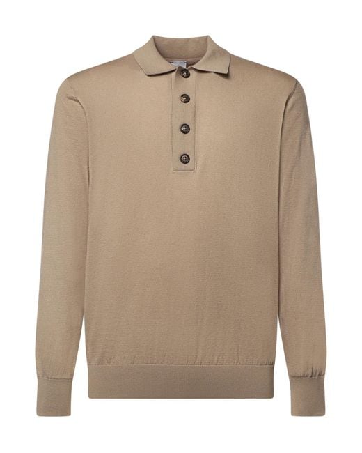Eleventy Natural Long-Sleeved Knitted Polo Shirt for men