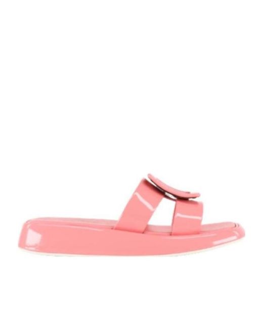 Roger Vivier Pink Vivier Leather Slides