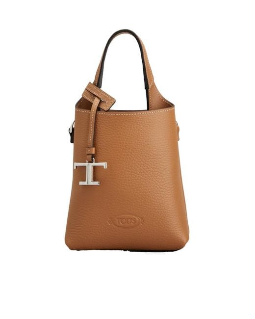 Tod's Brown T-Timeless Pendant Detailed Micro Tote Bag