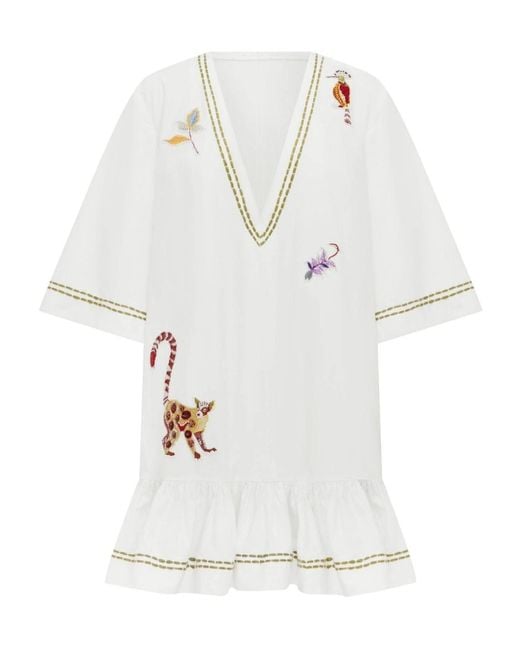 ALÉMAIS White Camelia Embroidered Ruffled Dress
