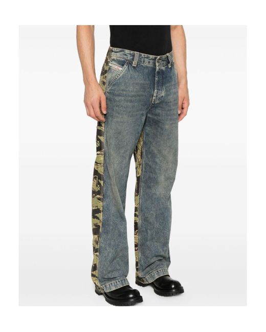 DIESEL Gray Tiger-Stripe Panel Jeans for men