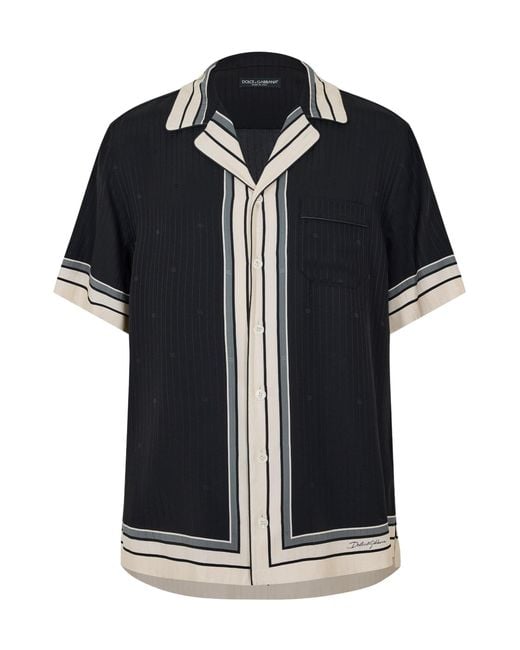 Dolce & Gabbana Black Vertical Striped Short Sleeve Shirt for men