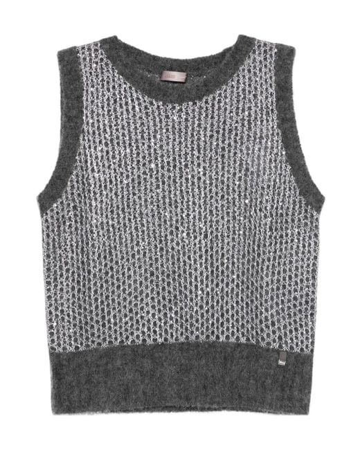 Herno Gray Metallic-Detail Cropped Knit Top