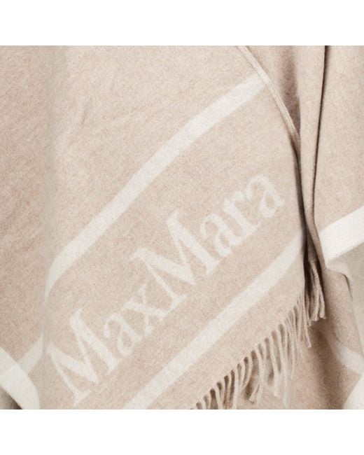 Max Mara Natural Hilde Logo-Intarsia Fringed Cape