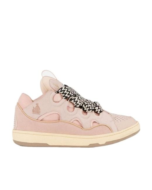 Lanvin Pink Curb Panelled Lace-Up Sneakers