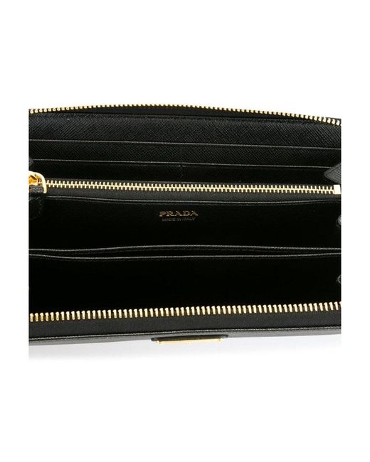 Prada White Logo Plaque Zipped Wallet