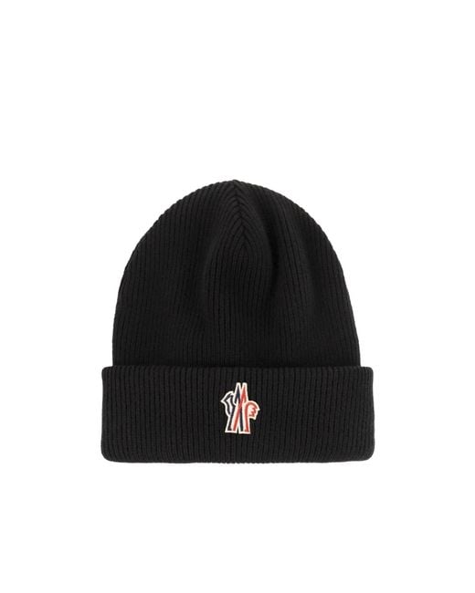 Moncler Black Grenoble Logo Embroidered Knitted Beanie for men