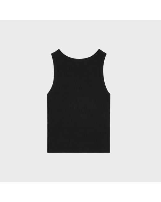 Celine Triomphe Ribbed Cotton Tank Top in Black | Lyst