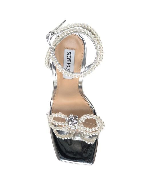 Steve Madden White Embellished Ankle Strap Sandals