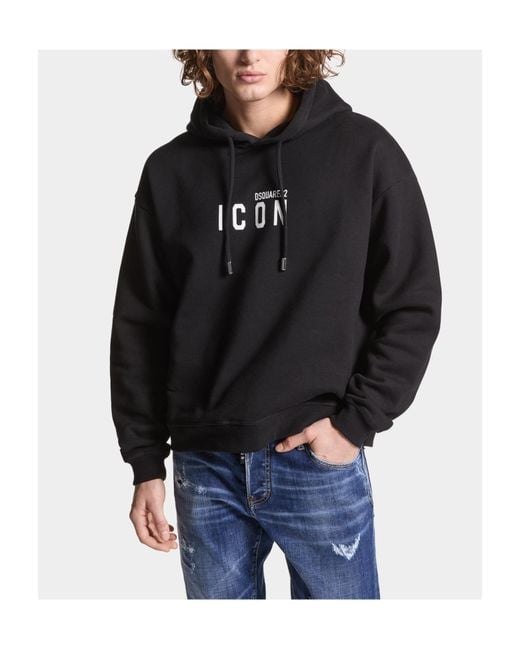DSquared² Black Icon-Print Drawstring Hoodie for men