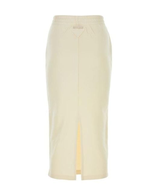 Prada White Elasticated Waistband Slit-Detailed Skirt