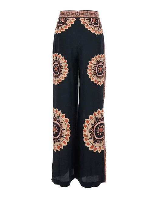 Ba&sh Black Valla Printed Wide-Leg Pants