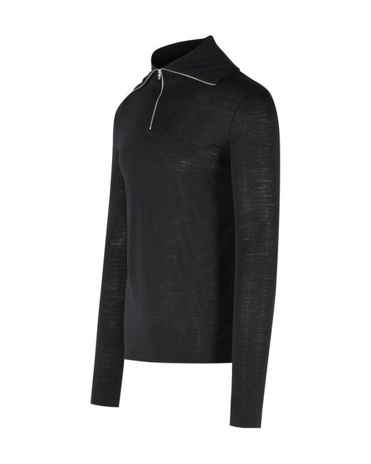 Jil Sander Black Half-Zip Turtleneck Knitted Pullover for men