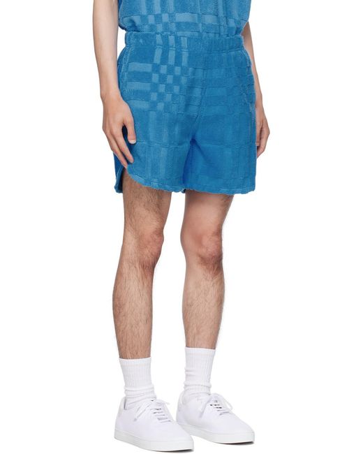 Burberry Blue Logo Patch Checkered Shorts for men