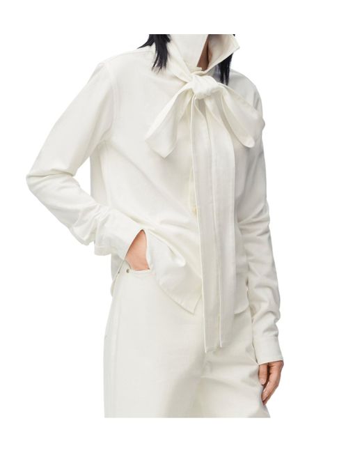 Loewe White Bow Detailed Denim Shirt