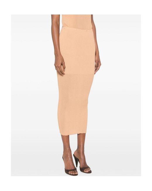 Alberta Ferretti White Ribbed Midi Skirt