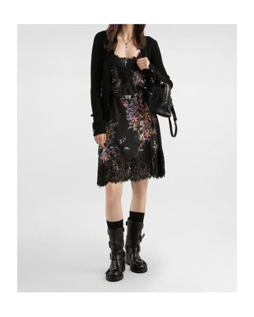 Dolce & Gabbana Black Short Dress Silk Blend Floral Lace Belt