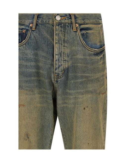 Purple Brand Green Dirty Oil Repair Straight Jeans for men