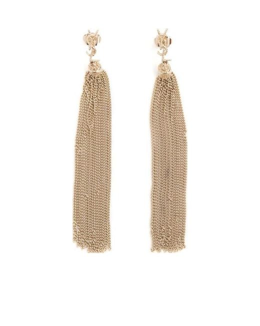 Saint Laurent White Loulou Tassel Earrings